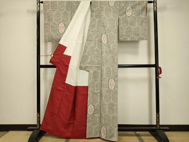 平和屋着物■上質な紬 双鳥花亀甲文 正絹 逸品 AAAZ5336sx