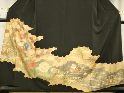 平和屋着物■豪華黒留袖 駒刺繍 鴛鴦花文 金彩 正絹 逸品 AAAZ5585ma