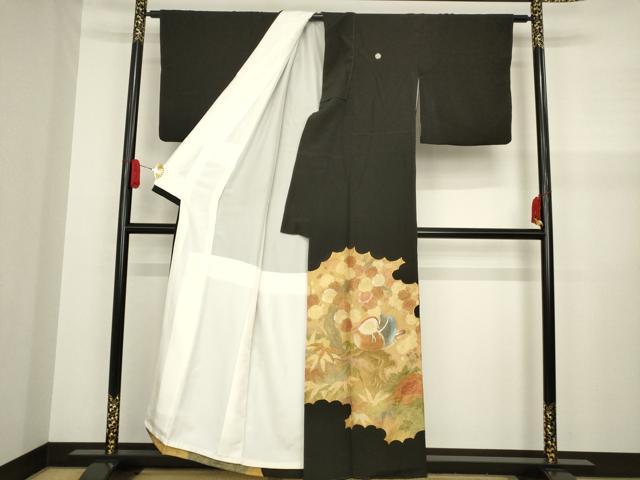 平和屋着物■豪華黒留袖 駒刺繍 鴛鴦花文 金彩 正絹 逸品 AAAZ5585ma