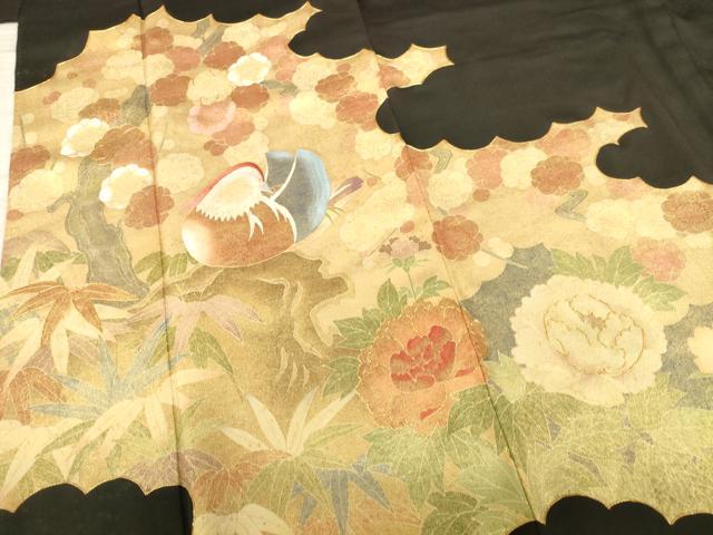 平和屋着物■豪華黒留袖 駒刺繍 鴛鴦花文 金彩 正絹 逸品 AAAZ5585ma