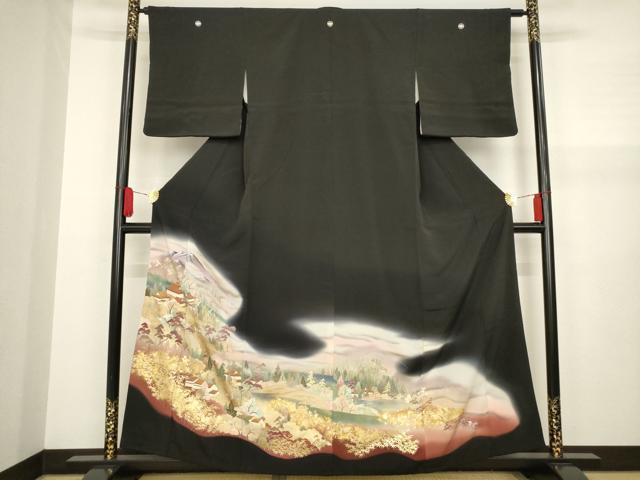 平和屋着物■豪華黒留袖 風景文 暈し染め 金彩 正絹 逸品 AAAZ5588ma