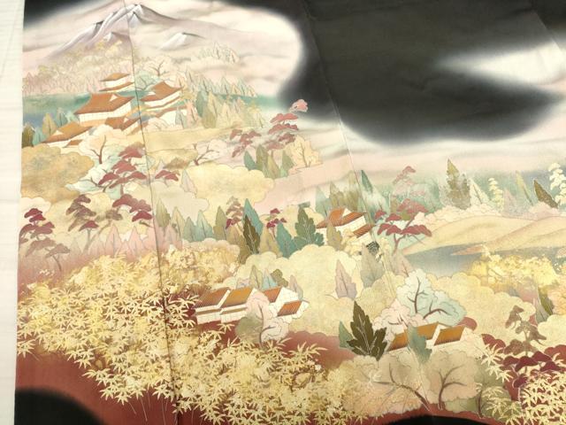 平和屋着物■豪華黒留袖 風景文 暈し染め 金彩 正絹 逸品 AAAZ5588ma