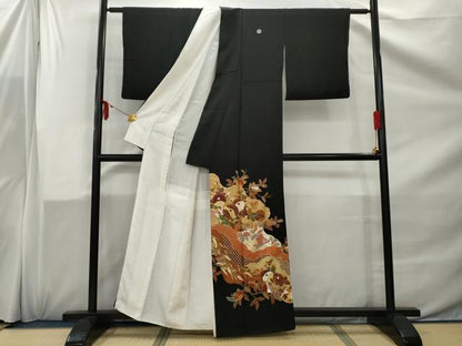 平和屋着物■豪華黒留袖　駒刺繍　道長草花文　金彩　正絹　逸品　AAAZ5677nf