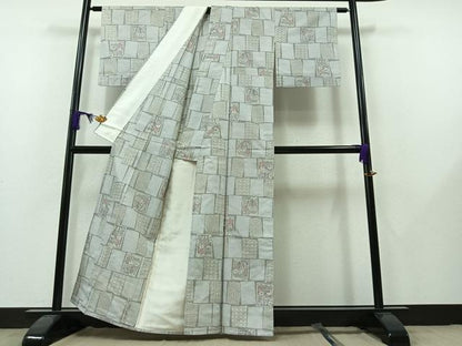 平和屋着物▽上質な紬 単衣 色紙風景文 正絹 逸品 AAAZ5681jh