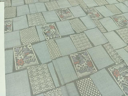 平和屋着物▽上質な紬 単衣 色紙風景文 正絹 逸品 AAAZ5681jh