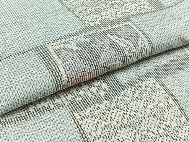 平和屋着物▽上質な紬 単衣 色紙風景文 正絹 逸品 AAAZ5681jh