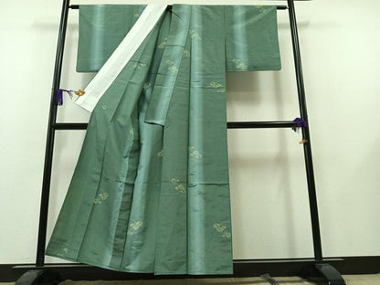 平和屋着物▽上質な紬 単衣 枝花文 正絹 逸品 AAAZ5682jh
