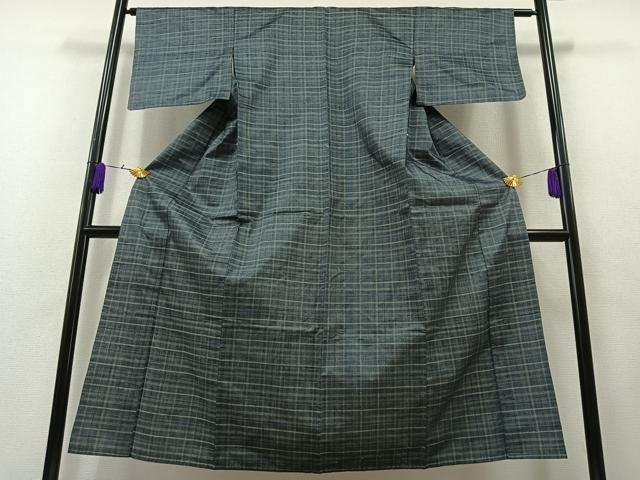 平和屋着物▽上質な紬 単衣 格子 正絹 逸品 AAAZ5683jh
