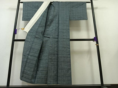 平和屋着物▽上質な紬 単衣 格子 正絹 逸品 AAAZ5683jh