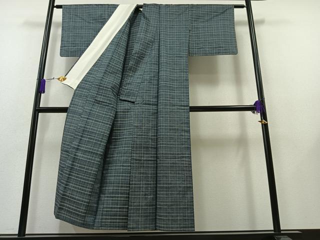 平和屋着物▽上質な紬 単衣 格子 正絹 逸品 AAAZ5683jh