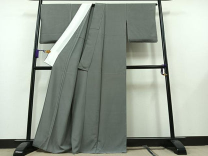 平和屋着物▽上質な色無地 単衣 鼠色 正絹 逸品 AAAZ5684jh
