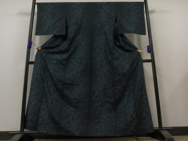 平和屋着物▽上質な紬 単衣 草花文 正絹 逸品 AAAZ5685jh