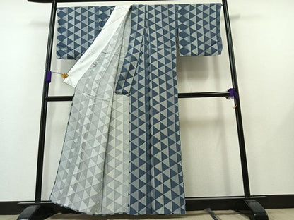 平和屋着物▽上質な小紋 単衣 幾何学文様 正絹 逸品 AAAZ5686jh
