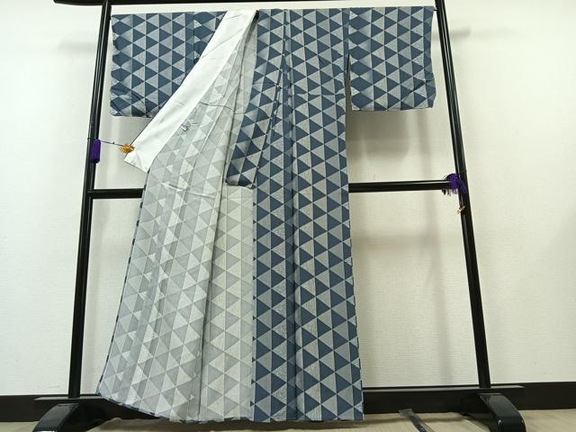 平和屋着物▽上質な小紋 単衣 幾何学文様 正絹 逸品 AAAZ5686jh