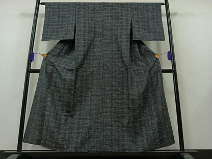 平和屋着物▽上質な紬 単衣 横段文 正絹 逸品 AAAZ5687jh