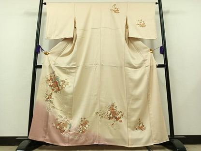 平和屋着物▽訪問着 単衣 流水鼓花文 暈し染め 金彩 正絹 逸品 未使用 AAAZ5688jh