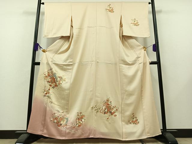 平和屋着物▽訪問着 単衣 流水鼓花文 暈し染め 金彩 正絹 逸品 未使用 AAAZ5688jh