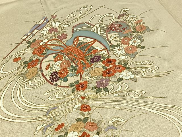 平和屋着物▽訪問着 単衣 流水鼓花文 暈し染め 金彩 正絹 逸品 未使用 AAAZ5688jh