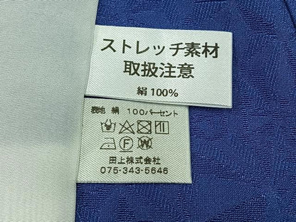 平和屋着物▽上質な色無地　単衣　麻の葉地紋　紺桔梗色　正絹　逸品　AAAZ5689jh