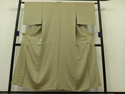 平和屋着物▽上質な色無地 単衣 抹茶色 正絹 逸品 AAAZ5692jh