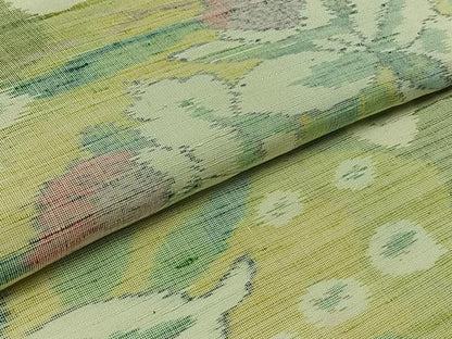 平和屋着物▽上質な紬　単衣　草花文　正絹　逸品　AAAZ5694jh