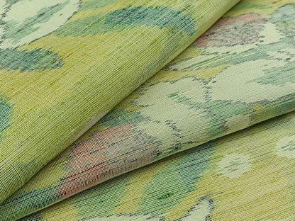 平和屋着物▽上質な紬　単衣　草花文　正絹　逸品　AAAZ5694jh