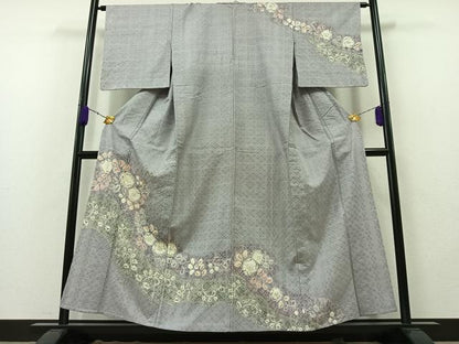 平和屋着物▽訪問着 単衣 紬地 花織 絞り 辻が花 正絹 逸品 AAAZ5698jh