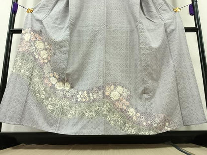 平和屋着物▽訪問着 単衣 紬地 花織 絞り 辻が花 正絹 逸品 AAAZ5698jh