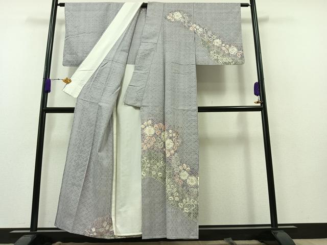 平和屋着物▽訪問着 単衣 紬地 花織 絞り 辻が花 正絹 逸品 AAAZ5698jh