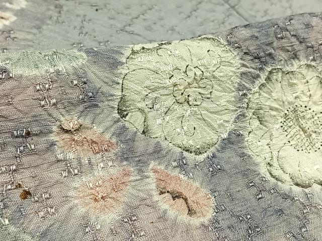 平和屋着物▽訪問着 単衣 紬地 花織 絞り 辻が花 正絹 逸品 AAAZ5698jh