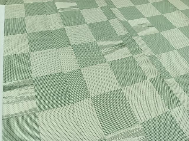 平和屋着物▽お召　単衣　市松文様　正絹　逸品　AAAZ5701jh