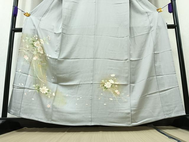 平和屋着物▽訪問着 単衣 枝花文 暈し染め 金彩 正絹 逸品 AAAZ5702jh