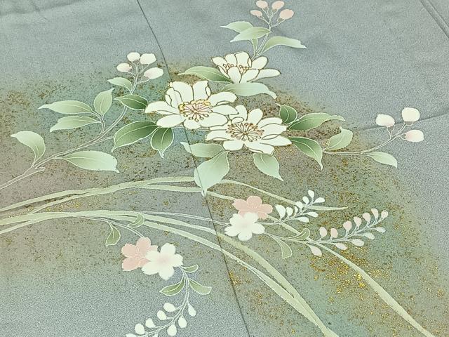 平和屋着物▽訪問着 単衣 枝花文 暈し染め 金彩 正絹 逸品 AAAZ5702jh