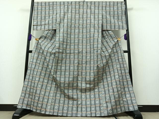 平和屋着物▽上質な紬　単衣　琉球絣文様　正絹　逸品　AAAZ5704jh