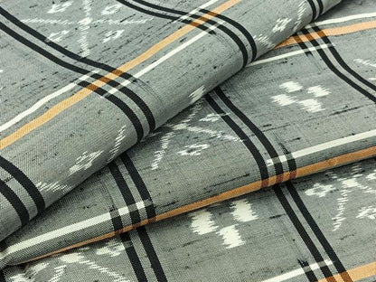 平和屋着物▽上質な紬　単衣　琉球絣文様　正絹　逸品　AAAZ5704jh