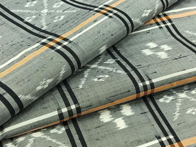 平和屋着物▽上質な紬　単衣　琉球絣文様　正絹　逸品　AAAZ5704jh