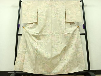 平和屋着物▽上質な紬 単衣 草花文 正絹 逸品 AAAZ5708jh