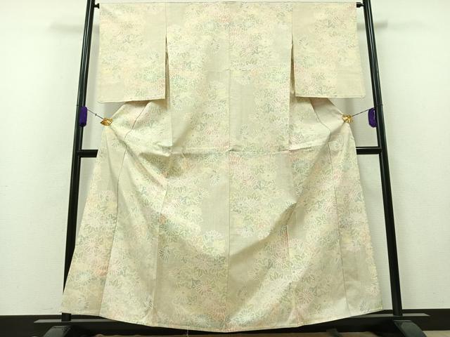 平和屋着物▽上質な紬 単衣 草花文 正絹 逸品 AAAZ5708jh