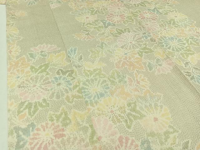 平和屋着物▽上質な紬 単衣 草花文 正絹 逸品 AAAZ5708jh