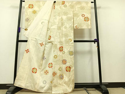 平和屋着物▽訪問着 単衣 駒刺繍 七宝花文 金糸 正絹 逸品 AAAZ5709jh
