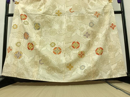 平和屋着物▽訪問着 単衣 駒刺繍 七宝花文 金糸 正絹 逸品 AAAZ5709jh