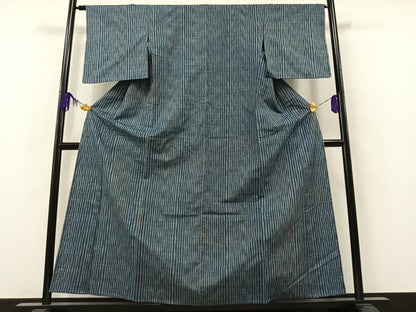 平和屋着物▽上質な紬 単衣 縞 正絹 逸品 AAAZ5710jh