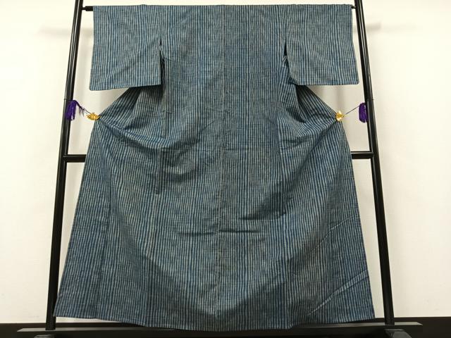 平和屋着物▽上質な紬 単衣 縞 正絹 逸品 AAAZ5710jh
