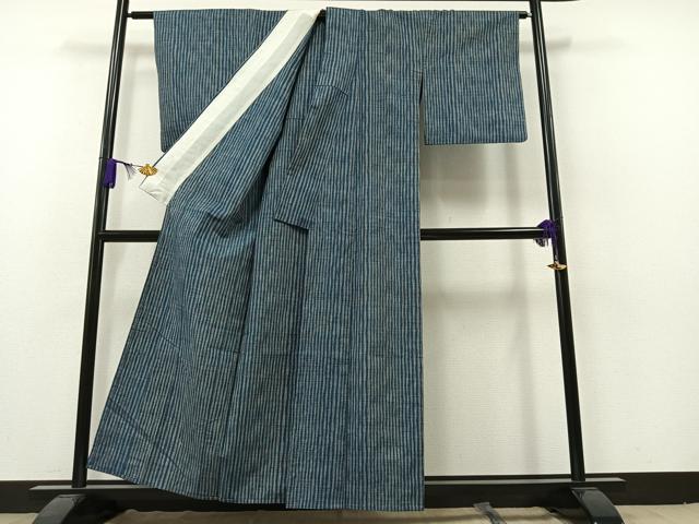 平和屋着物▽上質な紬 単衣 縞 正絹 逸品 AAAZ5710jh