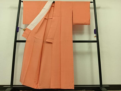平和屋着物▽上質な色無地　単衣　鉛丹色　正絹　逸品　AAAZ5711jh
