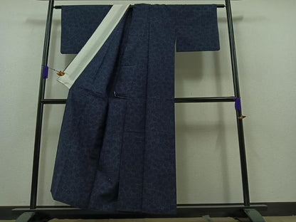 平和屋着物▽上質な紬 単衣 花唐草文 正絹 逸品 AAAZ5716jh