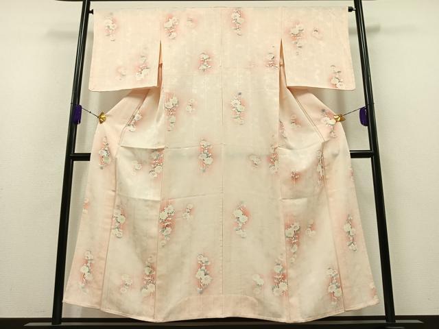 平和屋着物▽上質な小紋　単衣　草花文　暈し染め　正絹　逸品　AAAZ5718jh