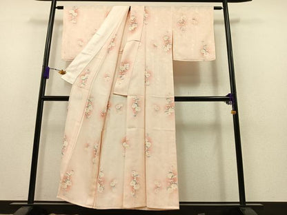 平和屋着物▽上質な小紋　単衣　草花文　暈し染め　正絹　逸品　AAAZ5718jh