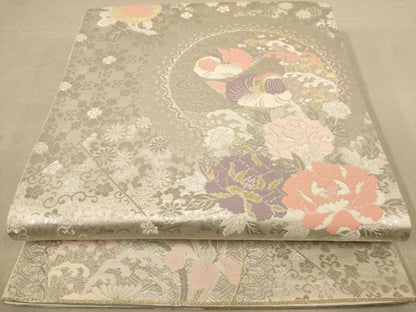 平和屋着物◎六通柄袋帯 九百新花鳥錦 金銀糸 正絹 逸品 AAAZ5729dt