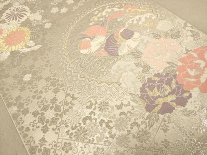平和屋着物◎六通柄袋帯 九百新花鳥錦 金銀糸 正絹 逸品 AAAZ5729dt